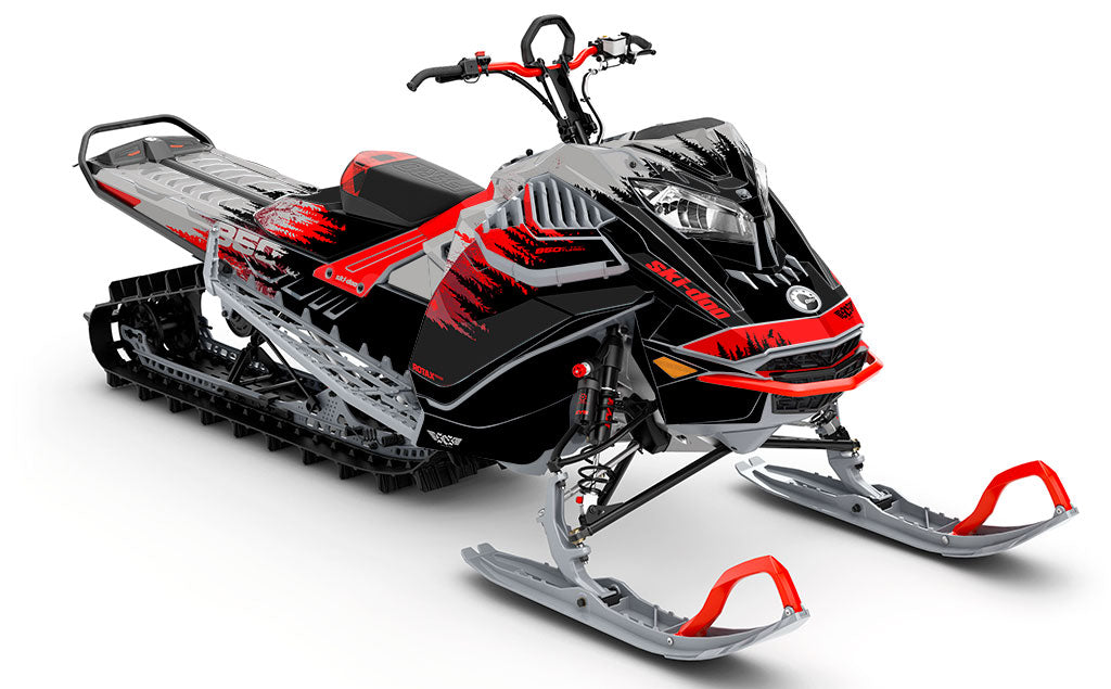Thrasher Black Red Ski-Doo REV Gen4 LWH - Freeride Premium Coverage Sled Wrap