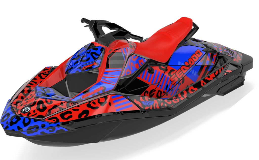 Wake Leopard Sea-Doo Spark Graphics Blue Red Full Coverage