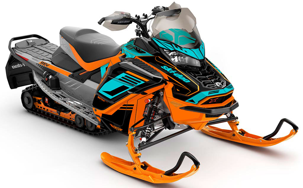 Flush Orange Teal Ski-Doo REV Gen4 Wide Premium Coverage Sled Wrap