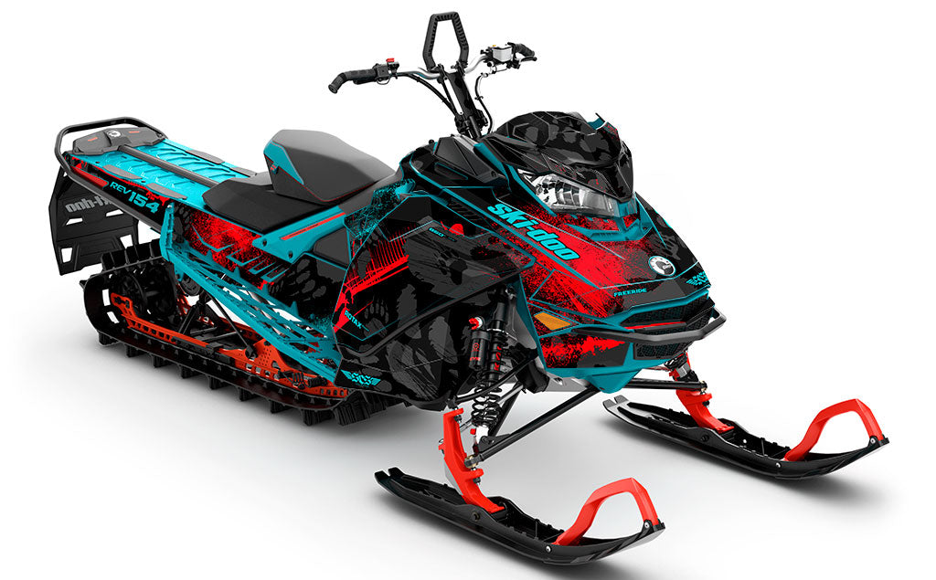 Kodiak Red Teal Ski-Doo REV Gen4 Freeride Full Coverage Sled Wrap