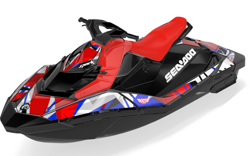 Bull Shark Sea-Doo Spark Graphics Blue Red Partial Coverage