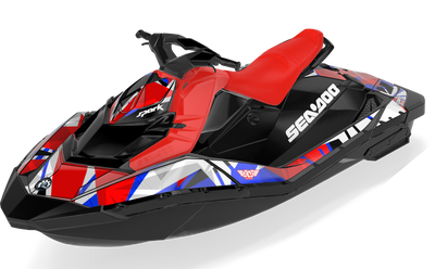 Bull Shark Sea-Doo Spark Graphics Blue Red Partial Coverage