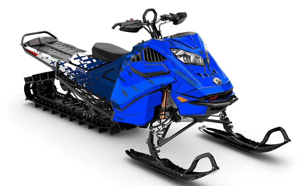 CrossUp Blue White Ski-Doo REV Gen4 LWH - Summit Premium Coverage Sled Wrap