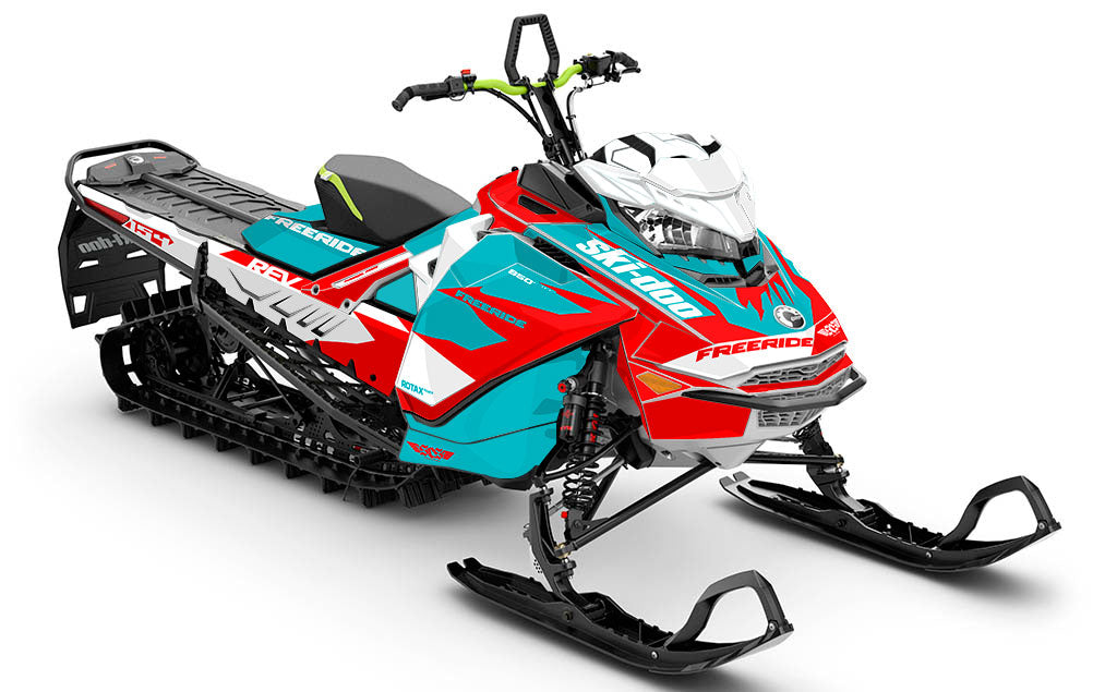Descent White Teal Ski-Doo REV Gen4 Freeride Partial Coverage Sled Wrap