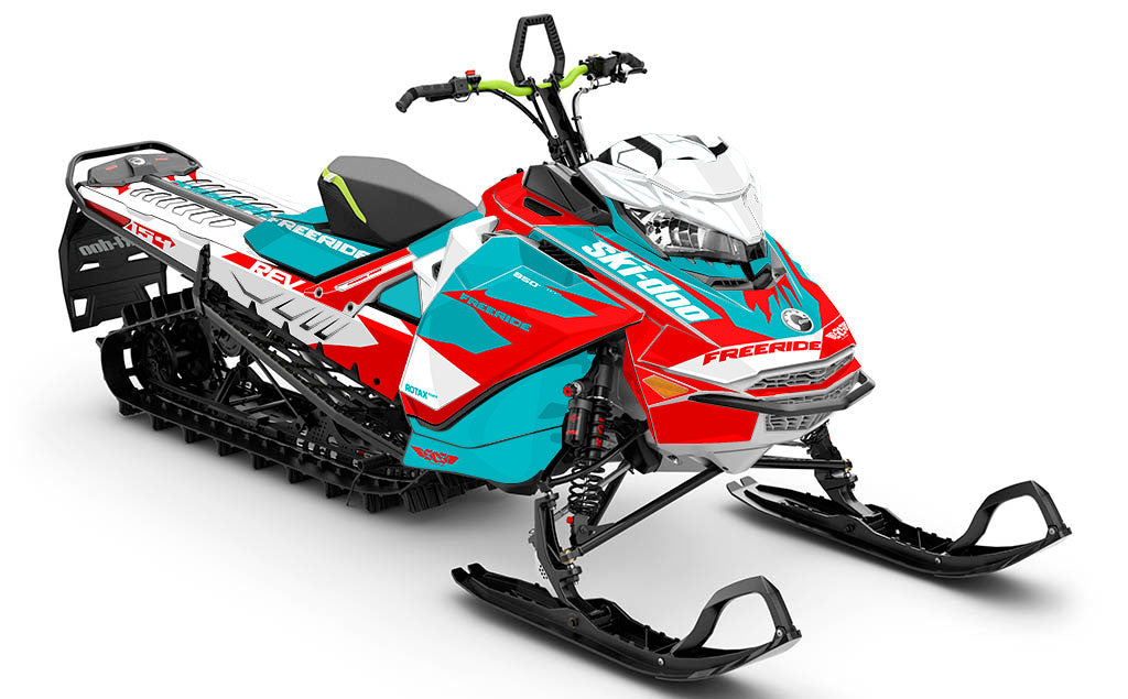 Descent White Teal Ski-Doo REV Gen4 Freeride Less Coverage Sled Wrap