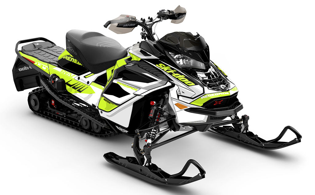 Descent Green White Ski-Doo REV Gen4 Wide Partial Coverage Sled Wrap