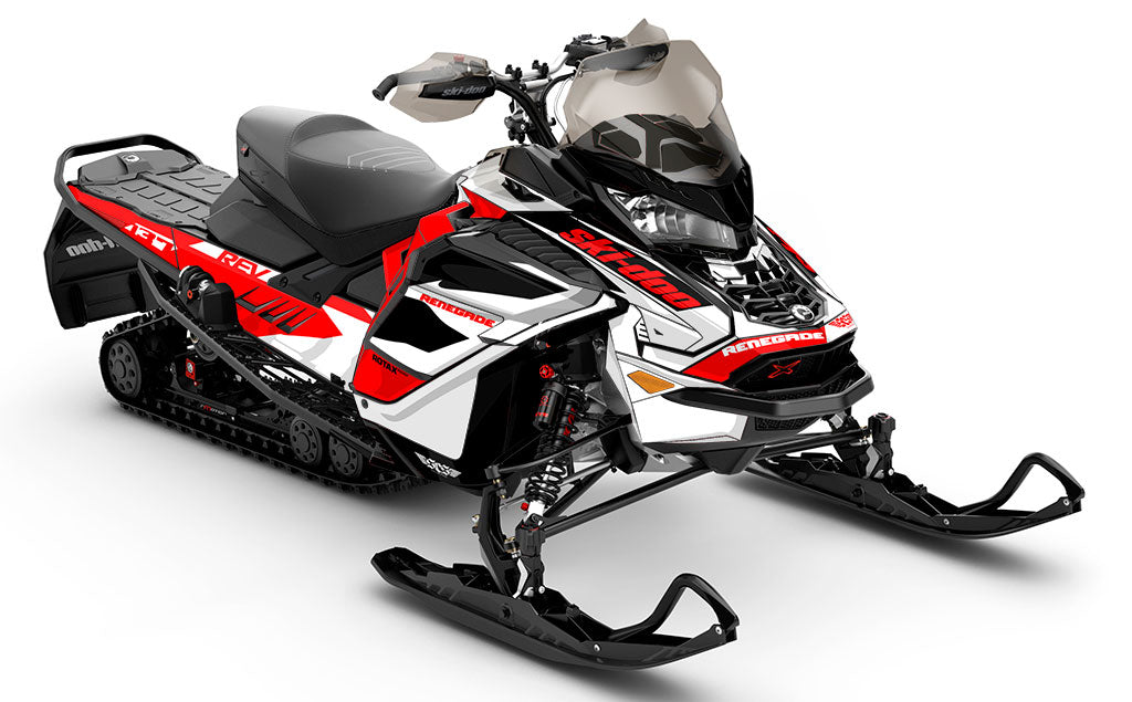 Descent Red White Ski-Doo REV Gen4 Wide Full Coverage Sled Wrap