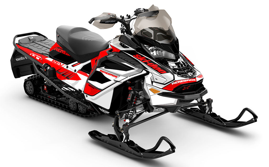 Descent Red White Ski-Doo REV Gen4 Wide Partial Coverage Sled Wrap