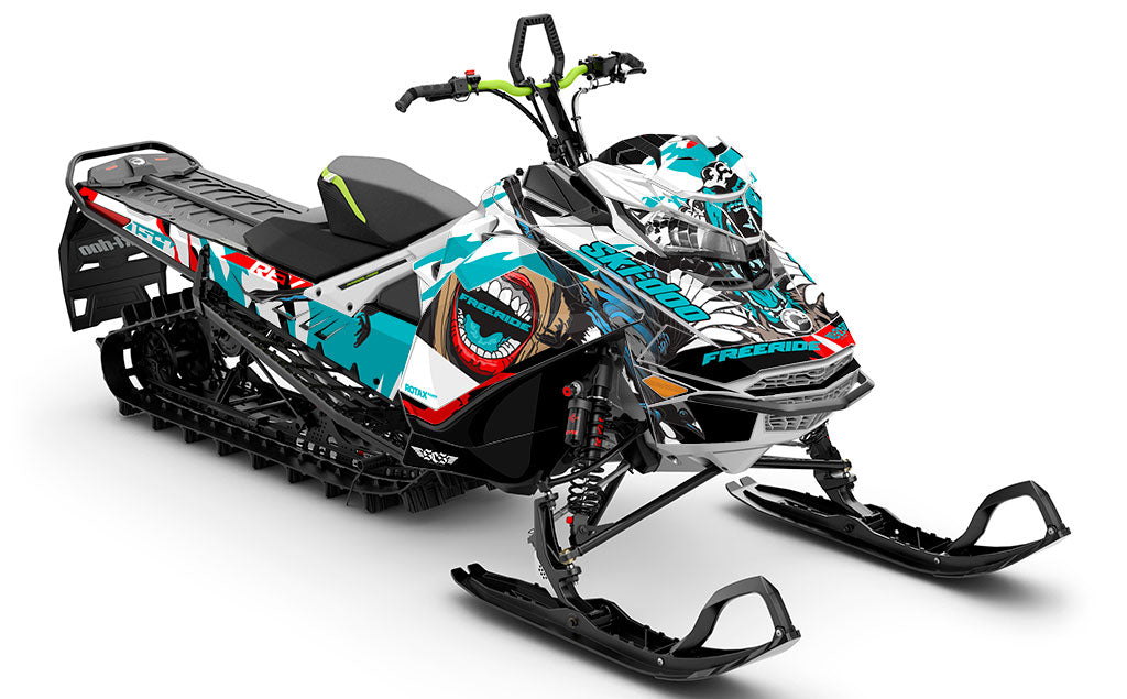 Flex Teal White Ski-Doo REV Gen4 Freeride Partial Coverage Sled Wrap