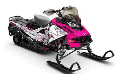 Freebird Pink White Ski-Doo REV Gen4 Backcountry Partial Coverage Sled Wrap