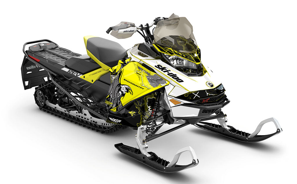 Freebird White Yellow Ski-Doo REV Gen4 Backcountry Premium Coverage Sled Wrap