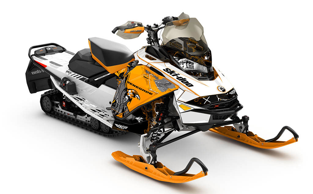 Freebird White Orange Ski-Doo REV Gen4 Renegade Premium Coverage Sled Wrap