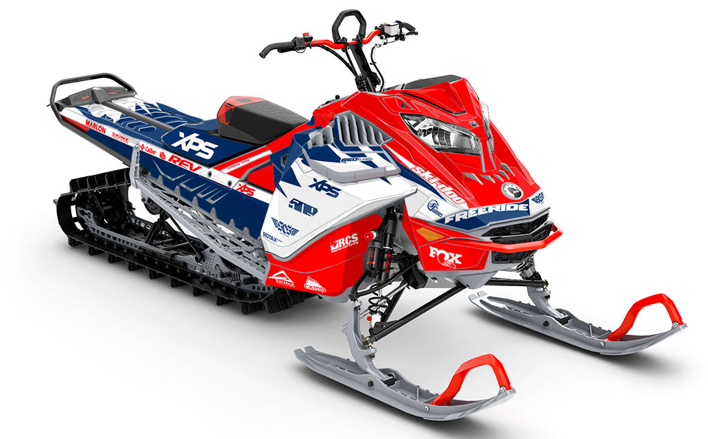 Jay Mentaberry Descent Blue White Ski-Doo REV Gen4 LWH - Freeride Premium Coverage Sled Wrap