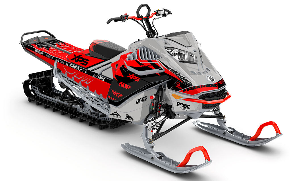 Jay Mentaberry Descent Grey Red Ski-Doo REV Gen4 LWH - Freeride Premium Coverage Sled Wrap