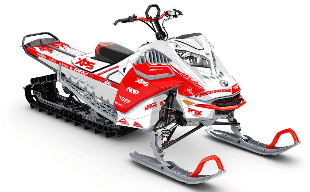 Jay Mentaberry Descent White Red Ski-Doo REV Gen4 LWH - Freeride Premium Coverage Sled Wrap