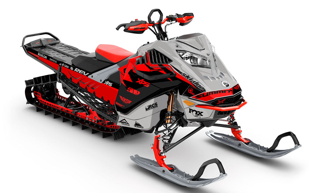 Jay Mentaberry Descent Grey Red Ski-Doo REV Gen4 LWH - Summit Partial Coverage Sled Wrap