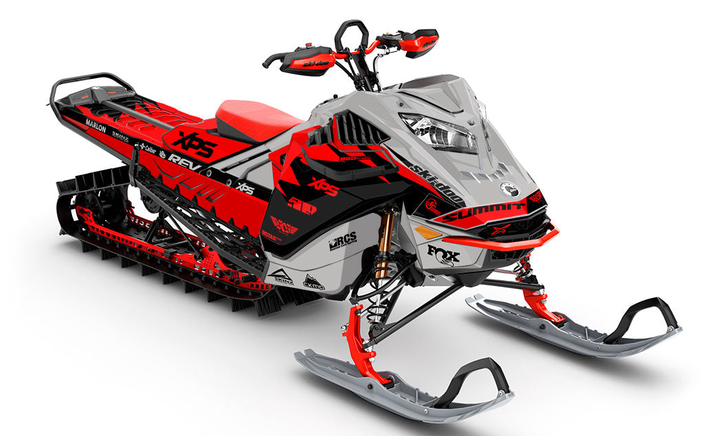 Jay Mentaberry Descent Grey Red Ski-Doo REV Gen4 LWH - Summit Premium Coverage Sled Wrap