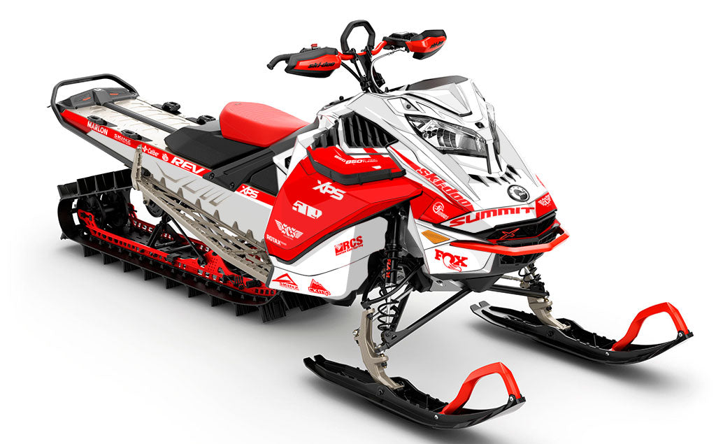 Jay Mentaberry Descent White Red Ski-Doo REV Gen4 LWH - Summit Partial Coverage Sled Wrap