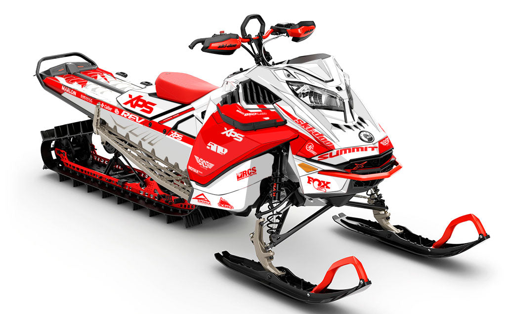 Jay Mentaberry Descent White Red Ski-Doo REV Gen4 LWH - Summit Premium Coverage Sled Wrap
