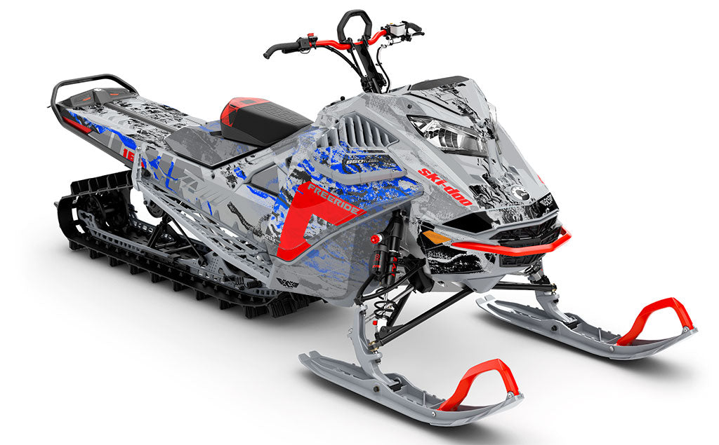 Sidestep CatGrey Blue Ski-Doo REV Gen4 LWH - Freeride Premium Coverage Sled Wrap