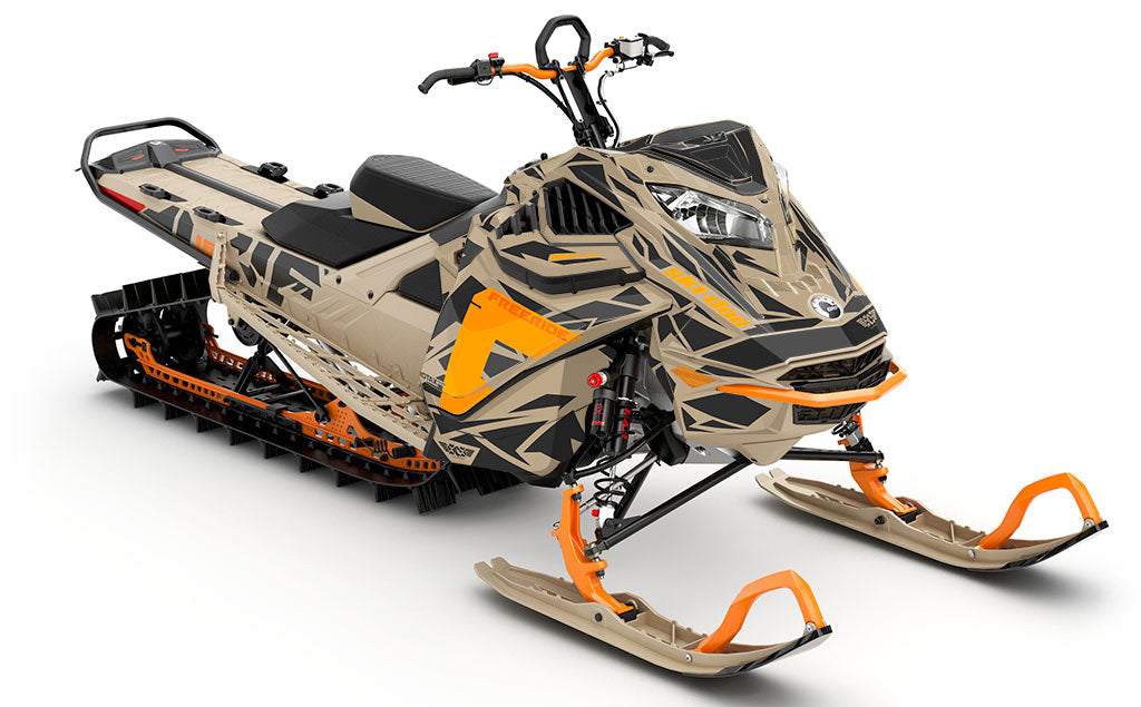 Relic Tan DrkOrange Ski-Doo REV Gen4 LWH - Freeride Premium Coverage Sled Wrap