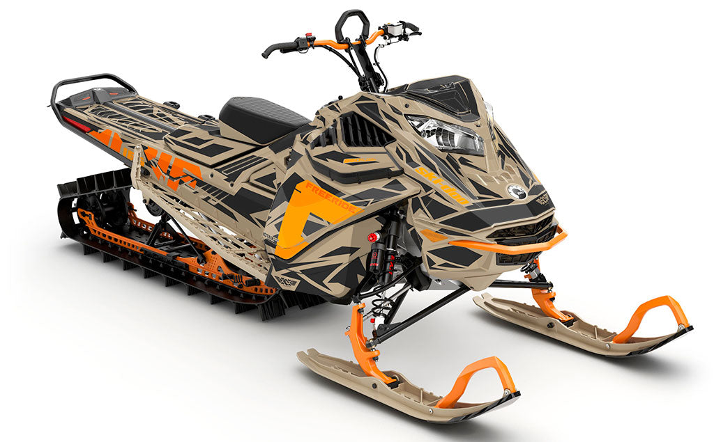 Relic Tan DrkOrange Ski-Doo REV Gen4 LWH - Freeride Less Coverage Sled Wrap