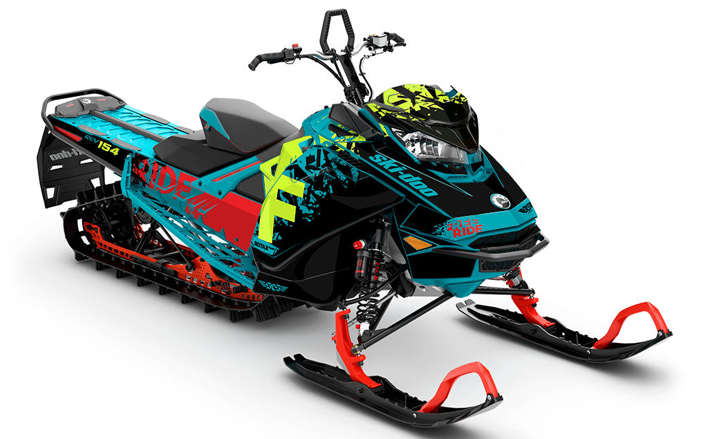 Shatter DayGlow Teal Ski-Doo REV Gen4 Freeride Partial Coverage Sled Wrap