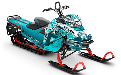 Sidestep White Turquoise Ski-Doo REV Gen4 Freeride Full Coverage Sled Wrap