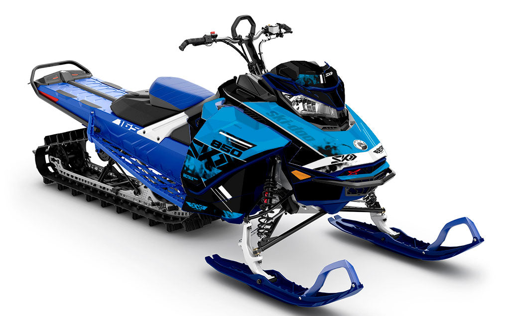 Smokeshow Blue White Ski-Doo REV Gen4 Sled Wrap Less Coverage Sled Wrap