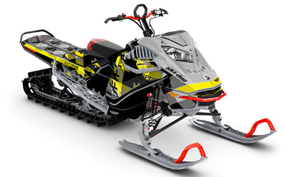 Squint Grey Yellow Ski-Doo REV Gen4 LWH - Freeride Premium Coverage Sled Wrap