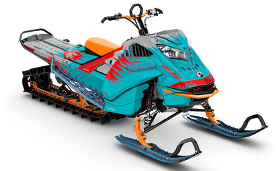 Thrasher Teal Red Ski-Doo REV Gen4 LWH - Freeride Premium Coverage Sled Wrap