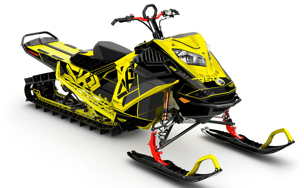 Topshelf DrkGRey Yellow Ski-Doo REV Gen4 LWH - Summit Full Coverage Sled Wrap