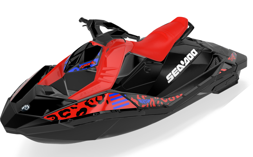 Wake Leopard Sea-Doo Spark Graphics Blue Red Max Coverage