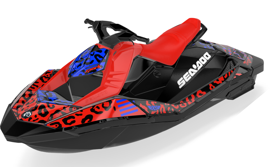 Wake Leopard Sea-Doo Spark Graphics Blue Red Premium Coverage