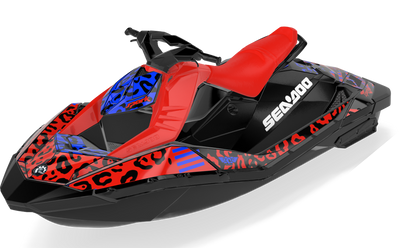 Wake Leopard Sea-Doo Spark Graphics Blue Red Premium Coverage