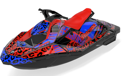 Wake Leopard Sea-Doo Spark Graphics Blue Red Full Coverage