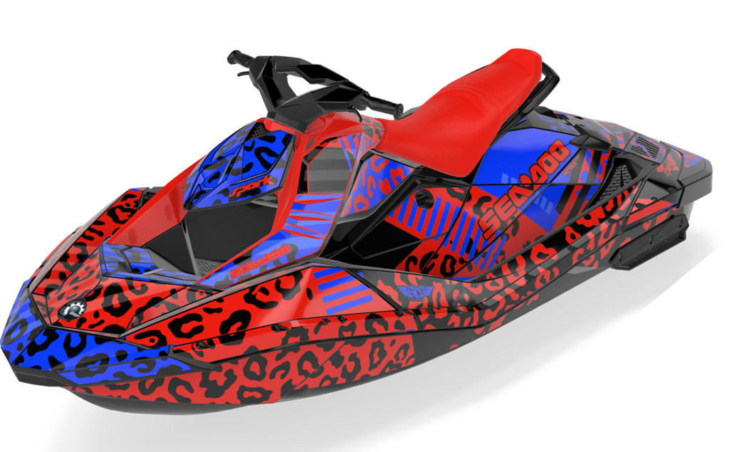 Wake Leopard Sea-Doo Spark Graphics Blue Red Partial Coverage