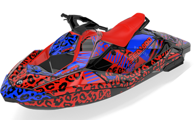 Wake Leopard Sea-Doo Spark Graphics Blue Red Partial Coverage