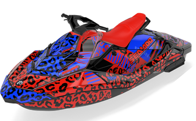 Wake Leopard Sea-Doo Spark Graphics Blue Red Less Coverage