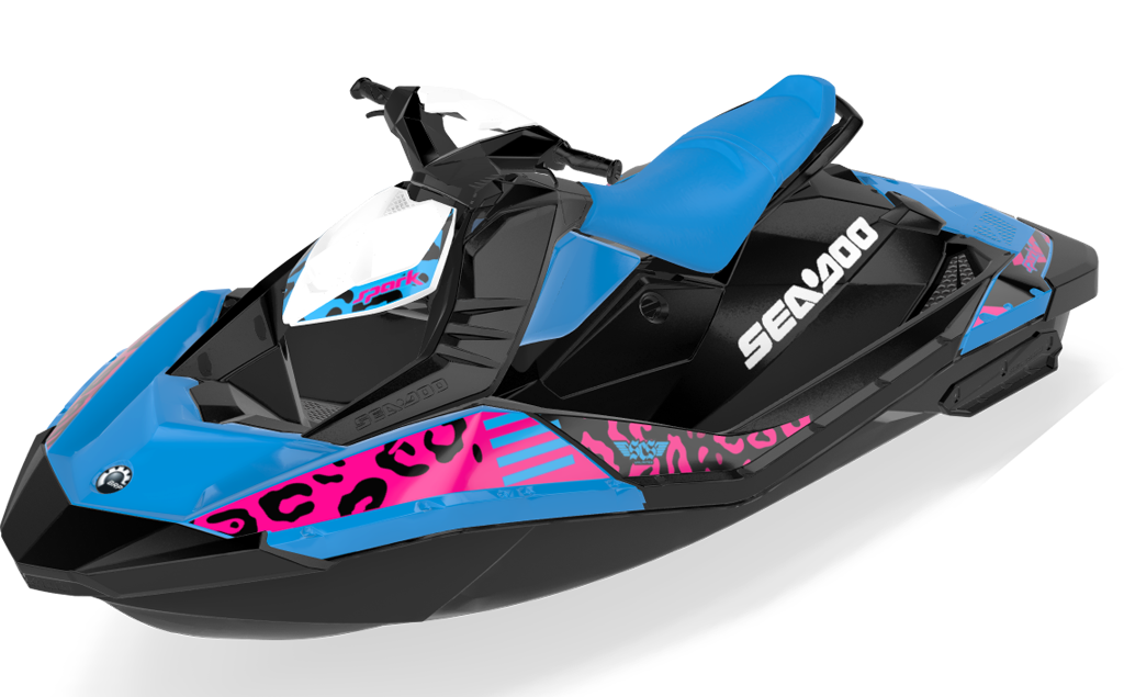 Wake Leopard Sea-Doo Spark Graphics Cyan Pink Premium Coverage