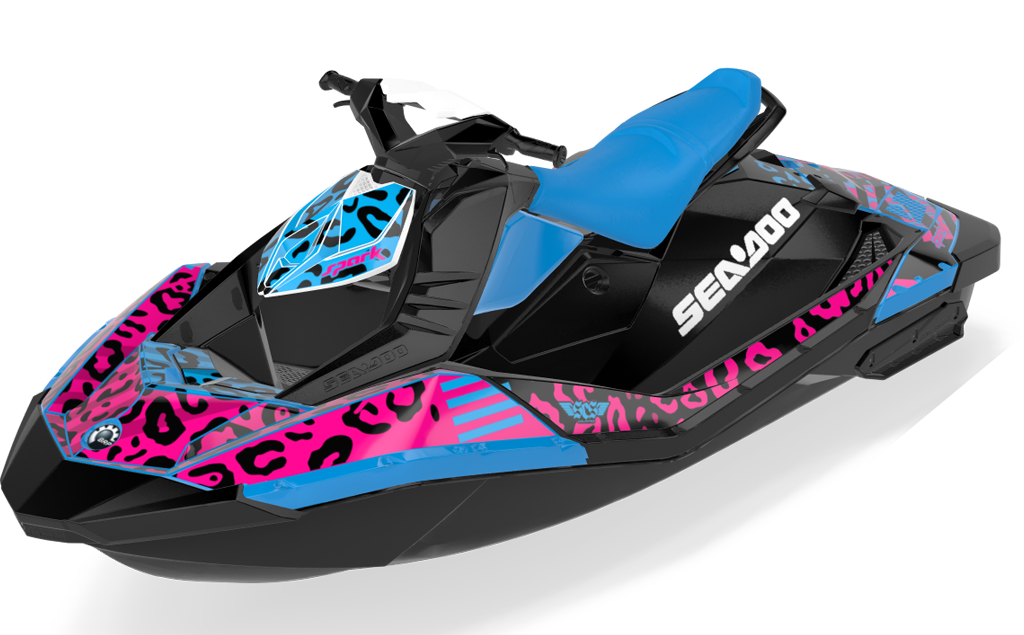 Wake Leopard Sea-Doo Spark Graphics Cyan Pink Full Coverage