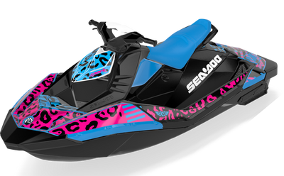 Wake Leopard Sea-Doo Spark Graphics Cyan Pink Full Coverage