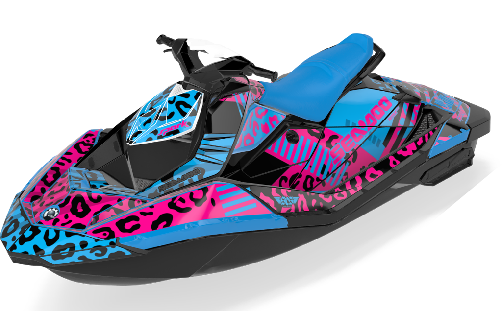 Wake Leopard Sea-Doo Spark Graphics Cyan Pink Partial Coverage