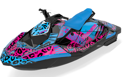 Wake Leopard Sea-Doo Spark Graphics Cyan Pink Partial Coverage