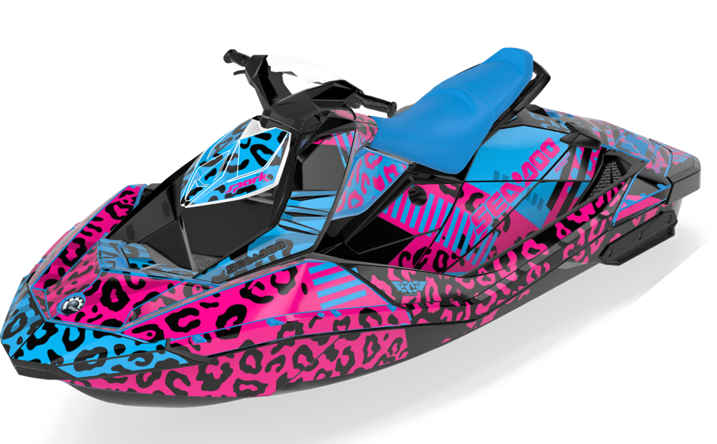Wake Leopard Sea-Doo Spark Graphics Cyan Pink Less Coverage