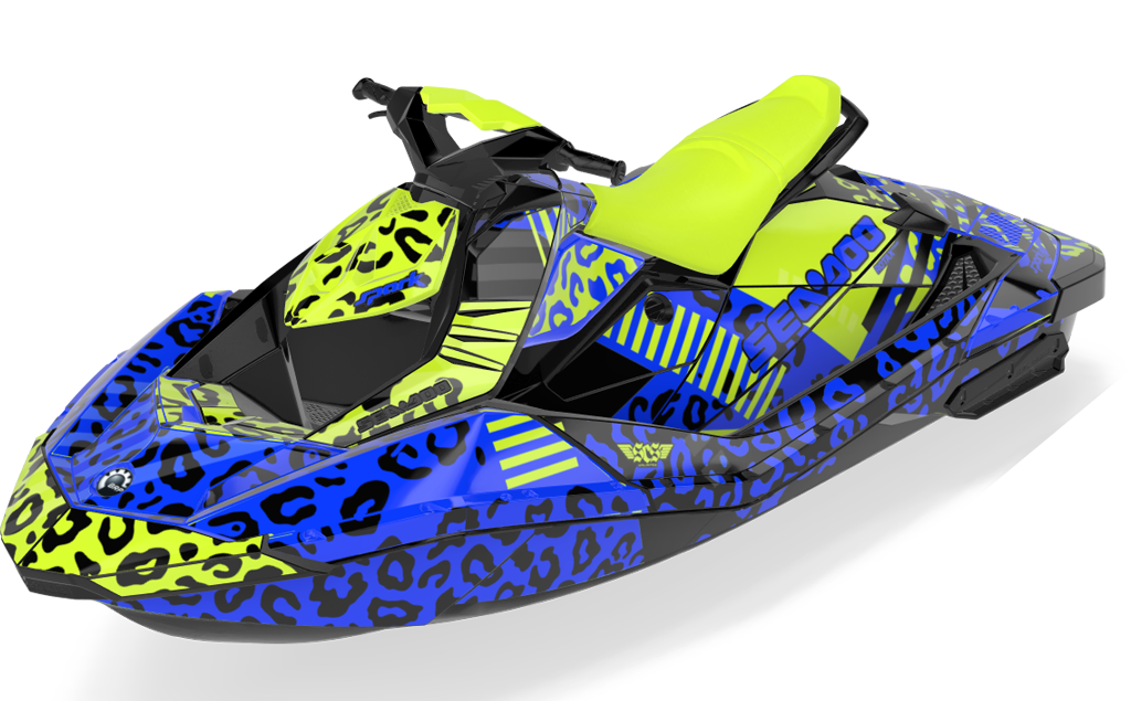 Wake Leopard Sea-Doo Spark Graphics Manta Blue Partial Coverage