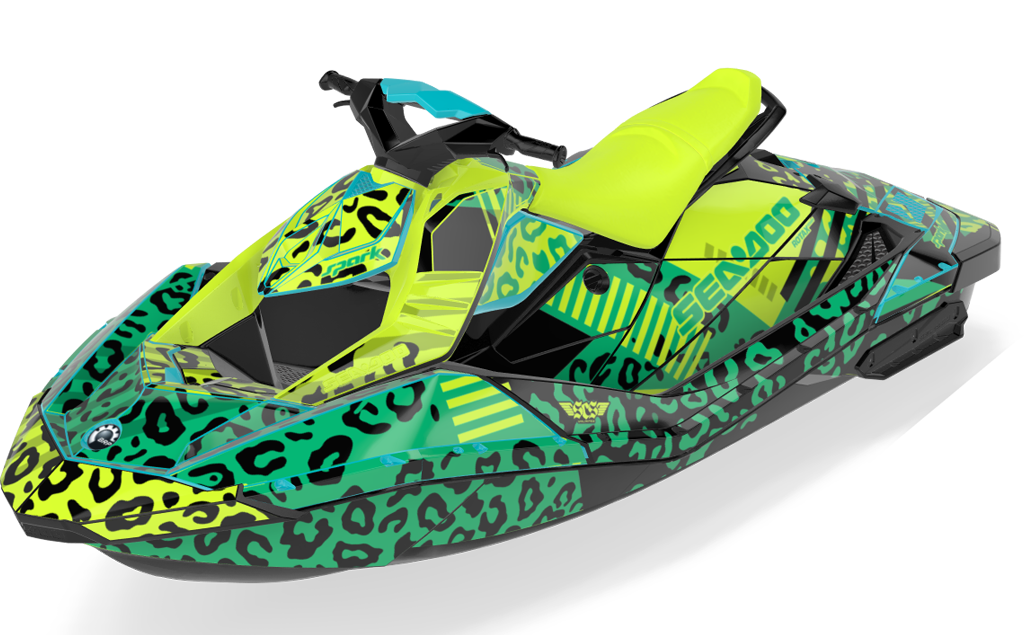 Wake Leopard Sea-Doo Spark Graphics Manta Green Partial Coverage