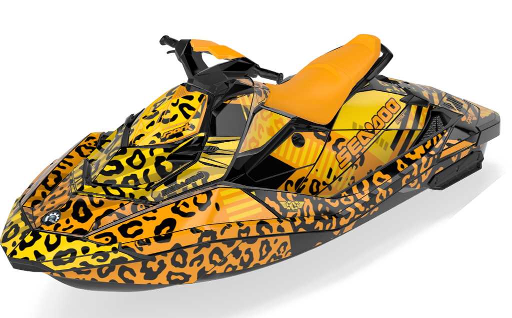 Wake Leopard Sea-Doo Spark Graphics Yellow Orange Partial Coverage